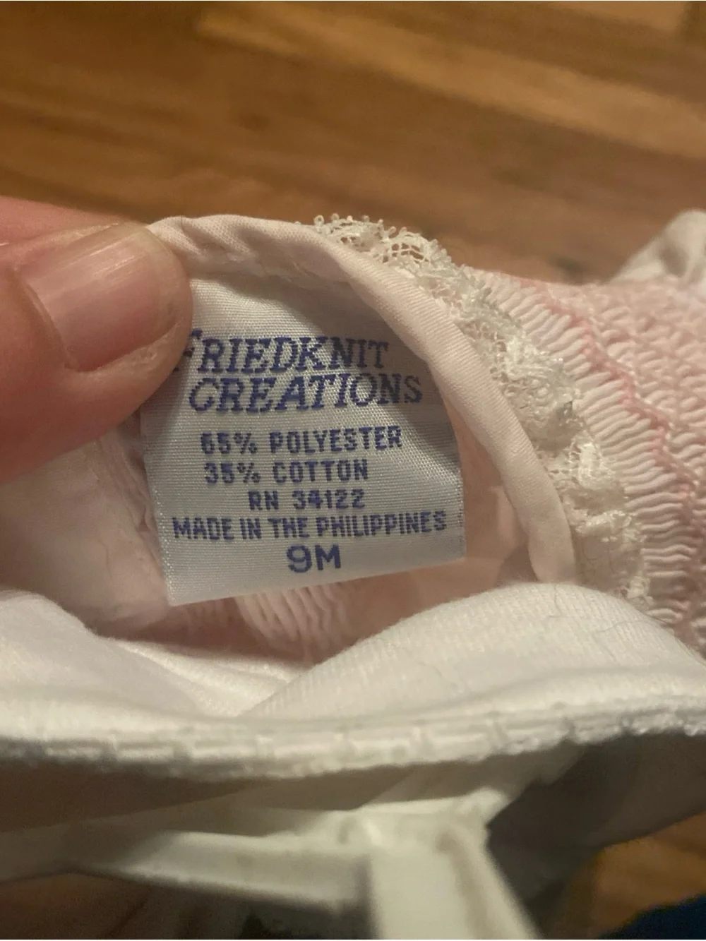 VTG Friedknit Creations Smocked Infant Dress White Pink NWT 9 Months Heirloom